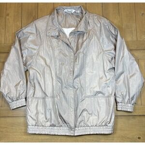 Haband 80s Metallic Windbreaker Womens Lightweight Snap Jacket L Gorpcore Sporty